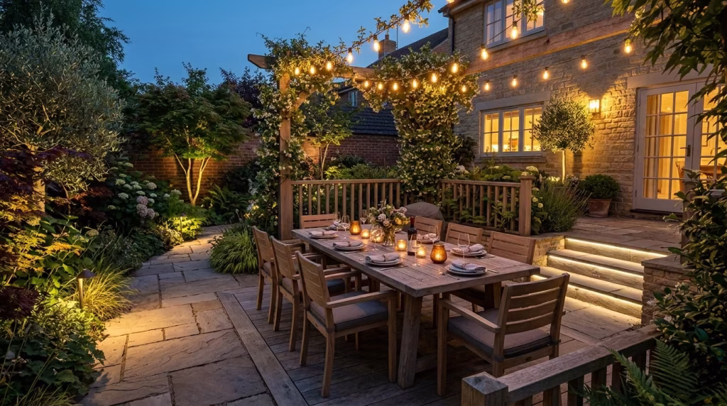 Evening Dinner with Integrated Landscape Lighting